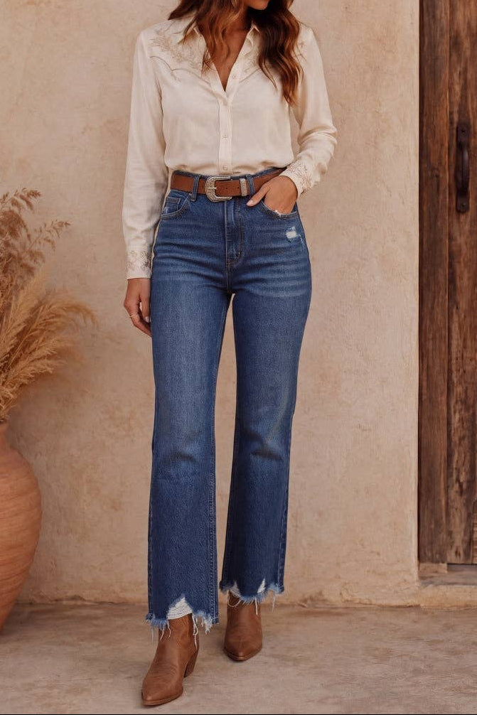 "HYBRID" Style Ultra High Rise Relaxed Flare Jeans