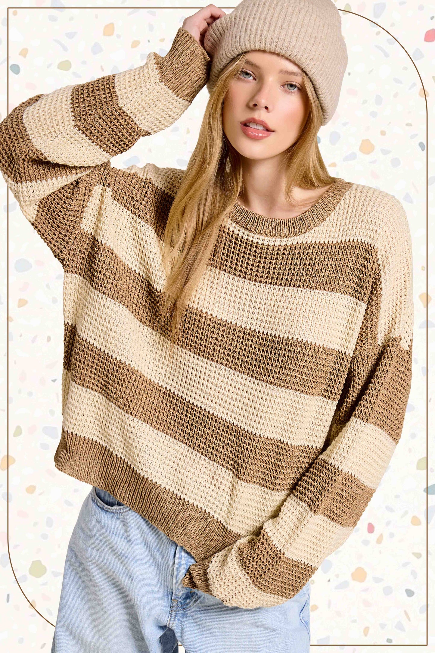 Loose Fit Striped Round Neck Long Sleeve Sweater