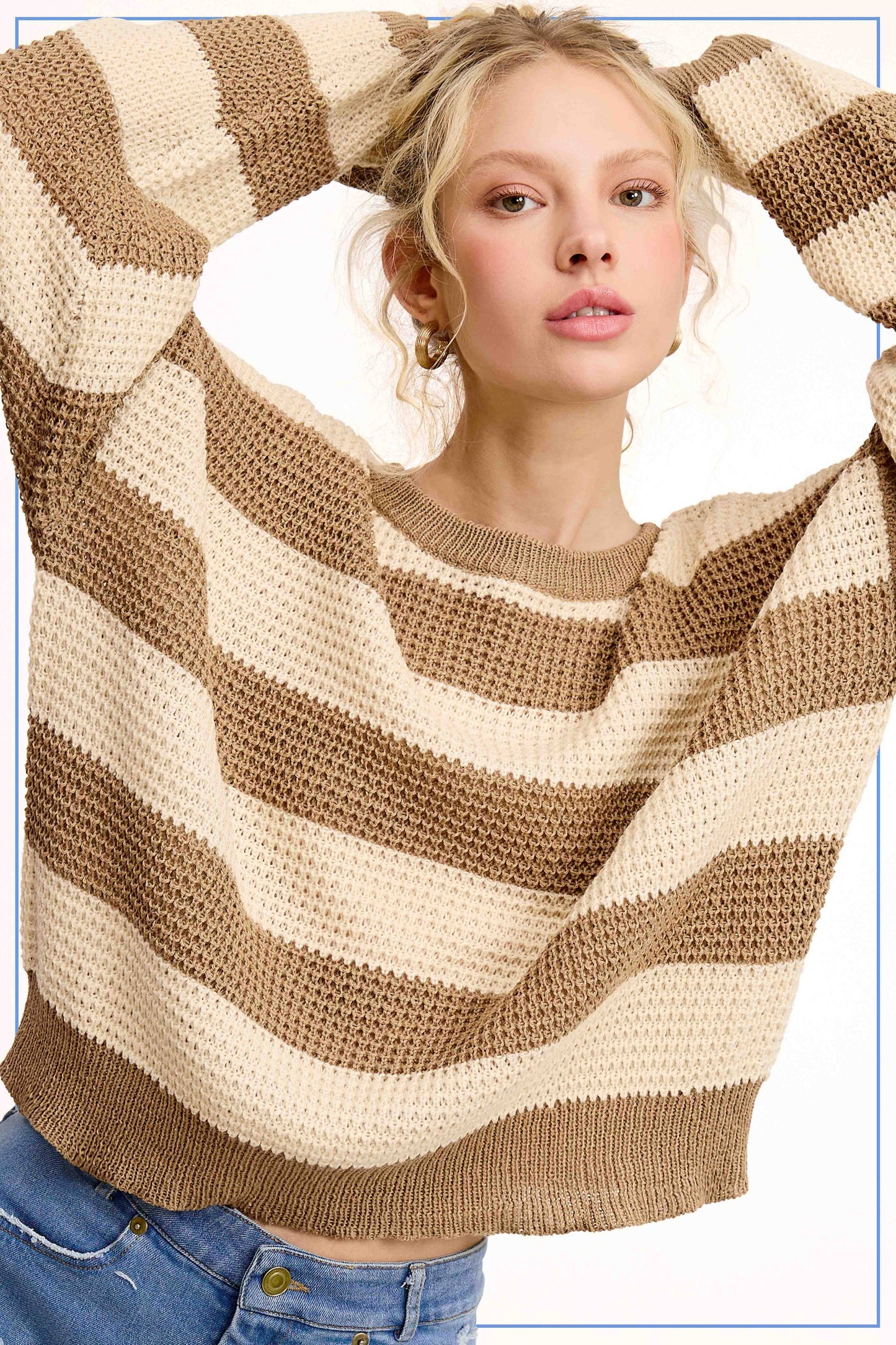 Loose Fit Striped Round Neck Long Sleeve Sweater