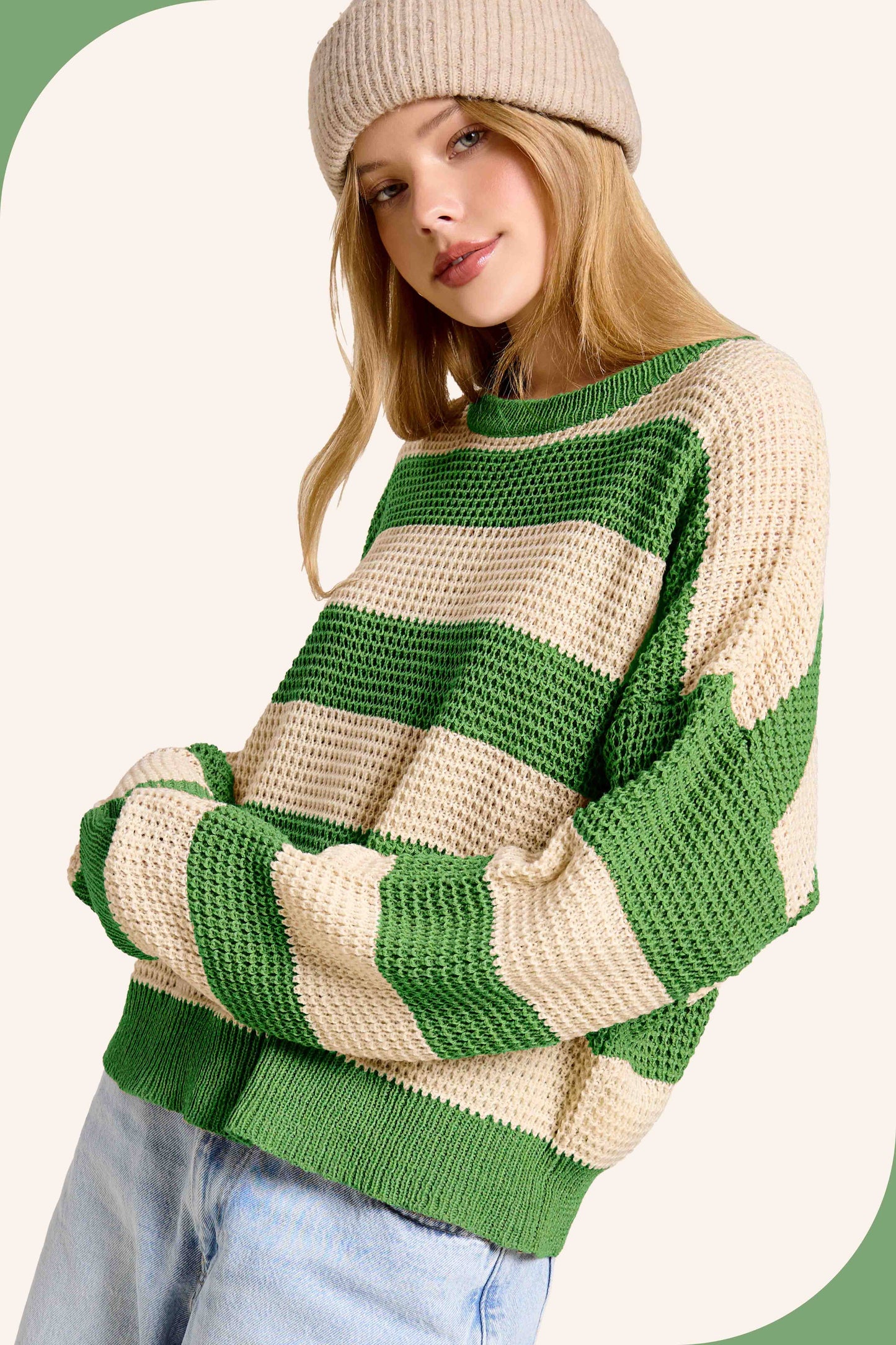 Loose Fit Striped Round Neck Long Sleeve Sweater