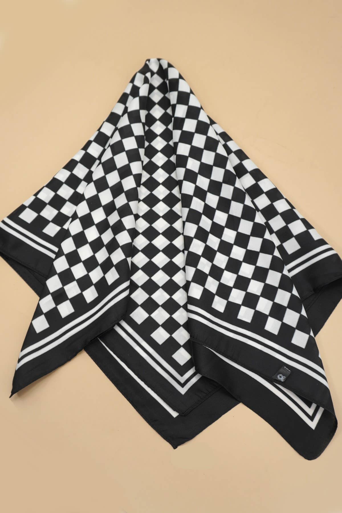 LARGE CHECKER PRINT SILKY FEEL BANDANA SCARF
