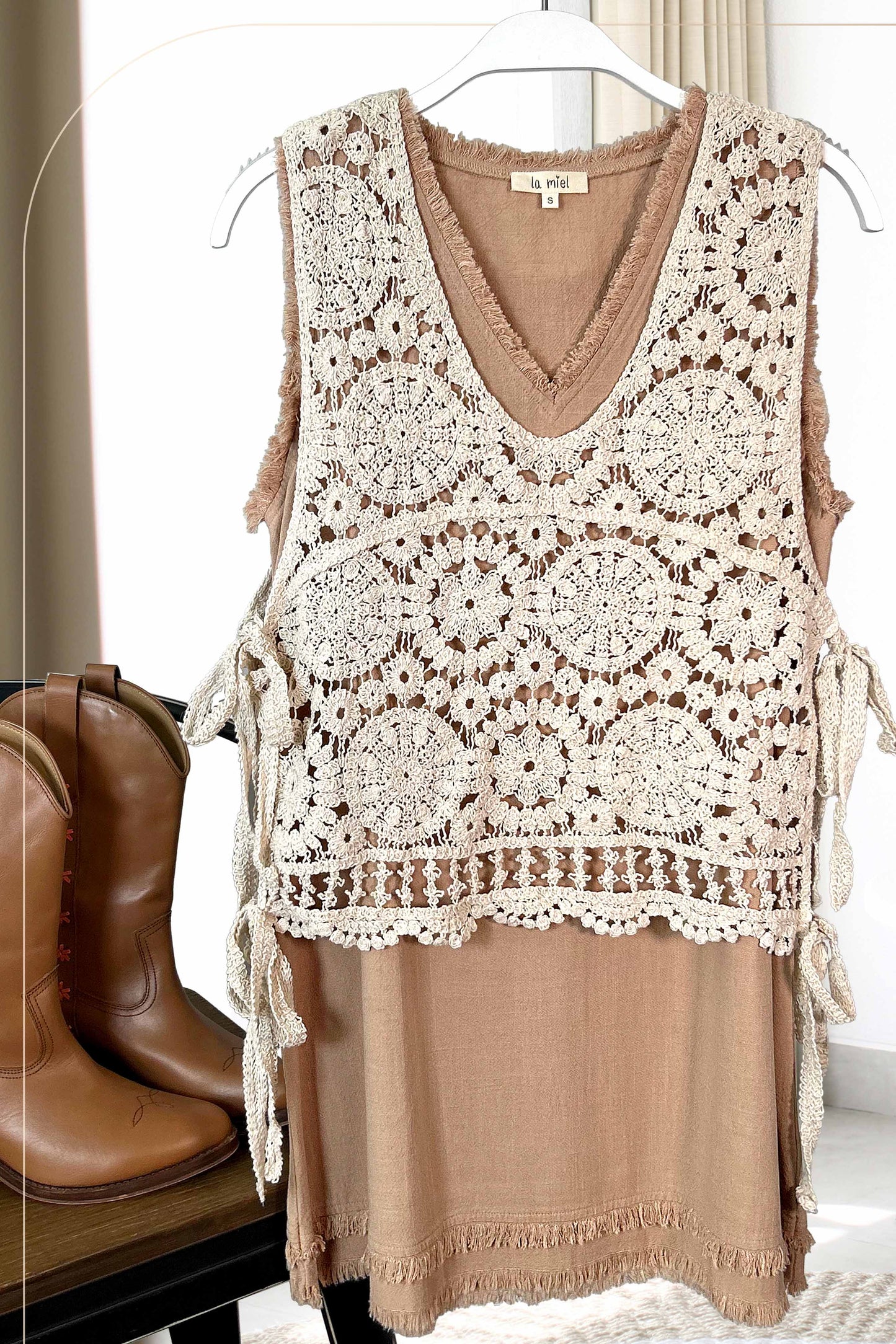 Self Side Tie Detail  Crochet Vest Top