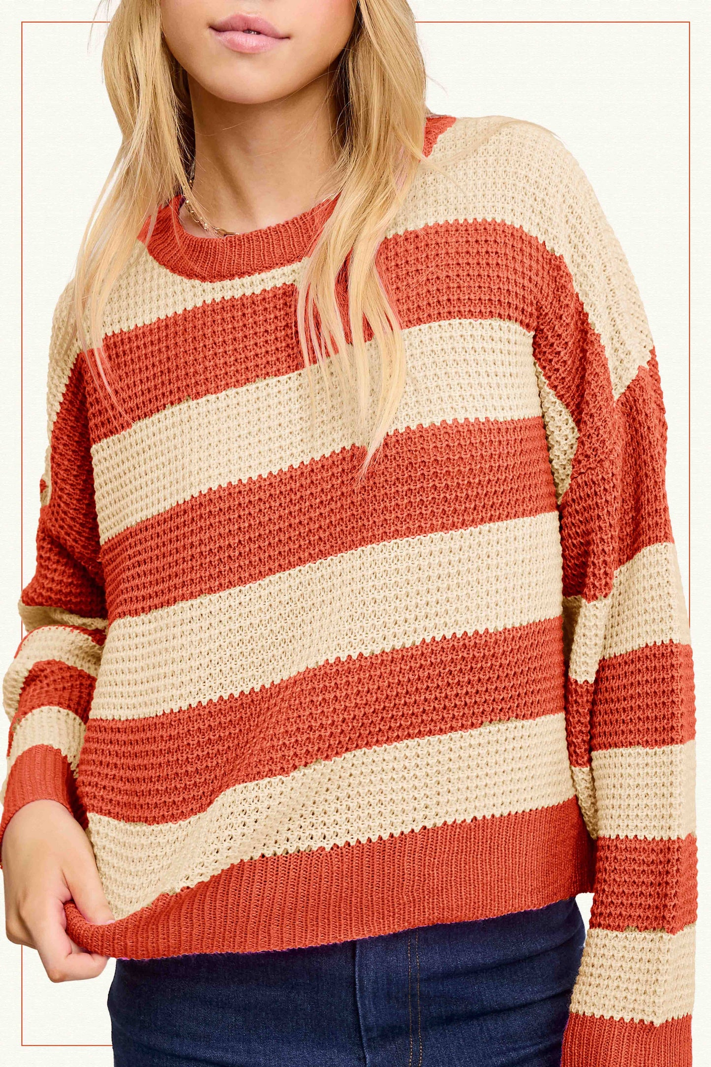 Loose Fit Striped Round Neck Long Sleeve Sweater