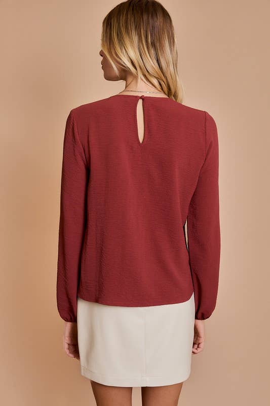 Shoulder Shirring Detail Long Sleeve Top