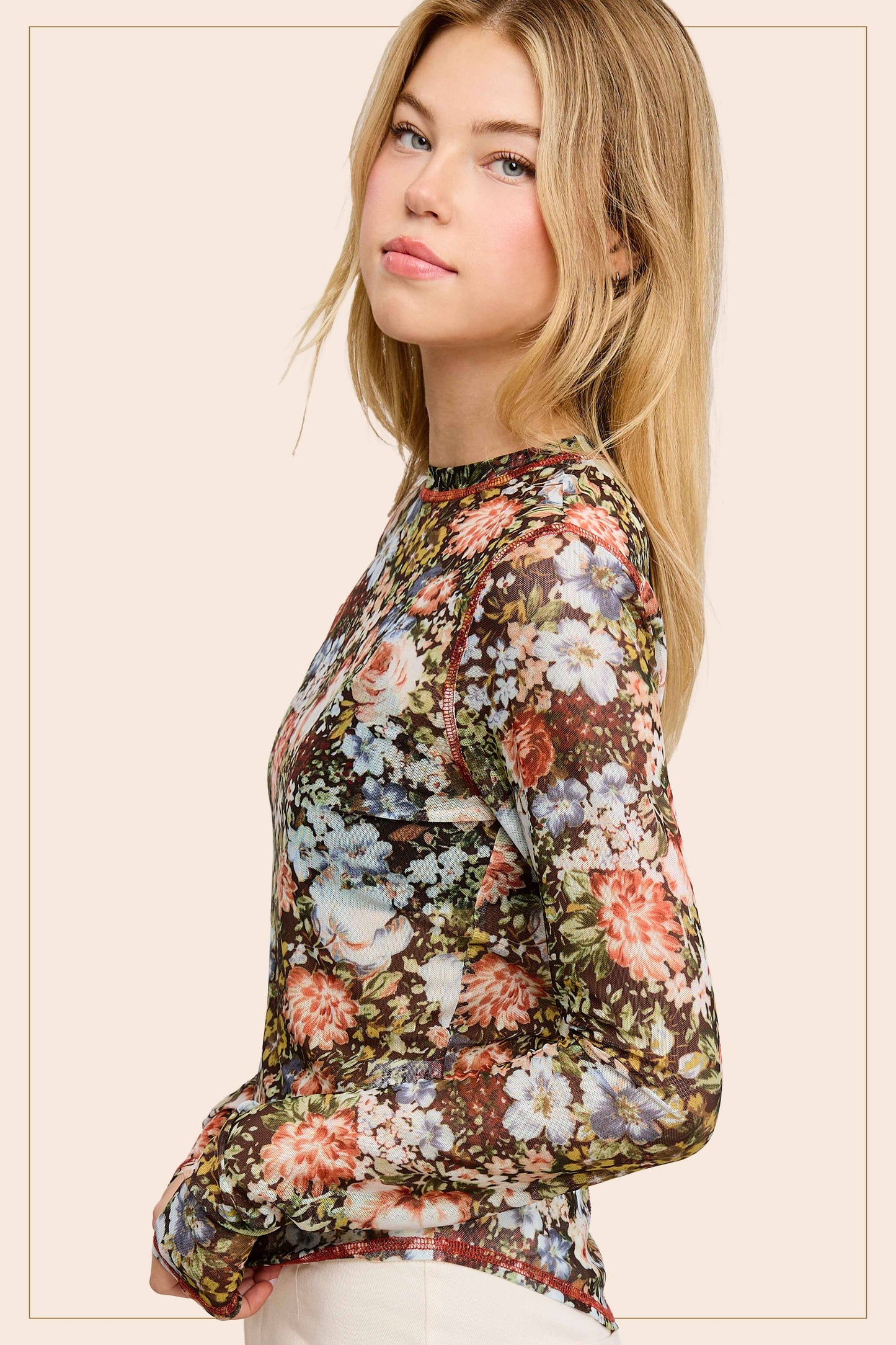 Semi Sheer Floral Mesh Layering Top