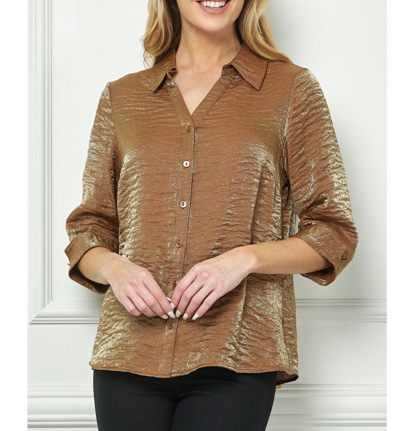 STARLIGHT SHIMMER JOHNNY COLLAR BLOUSE