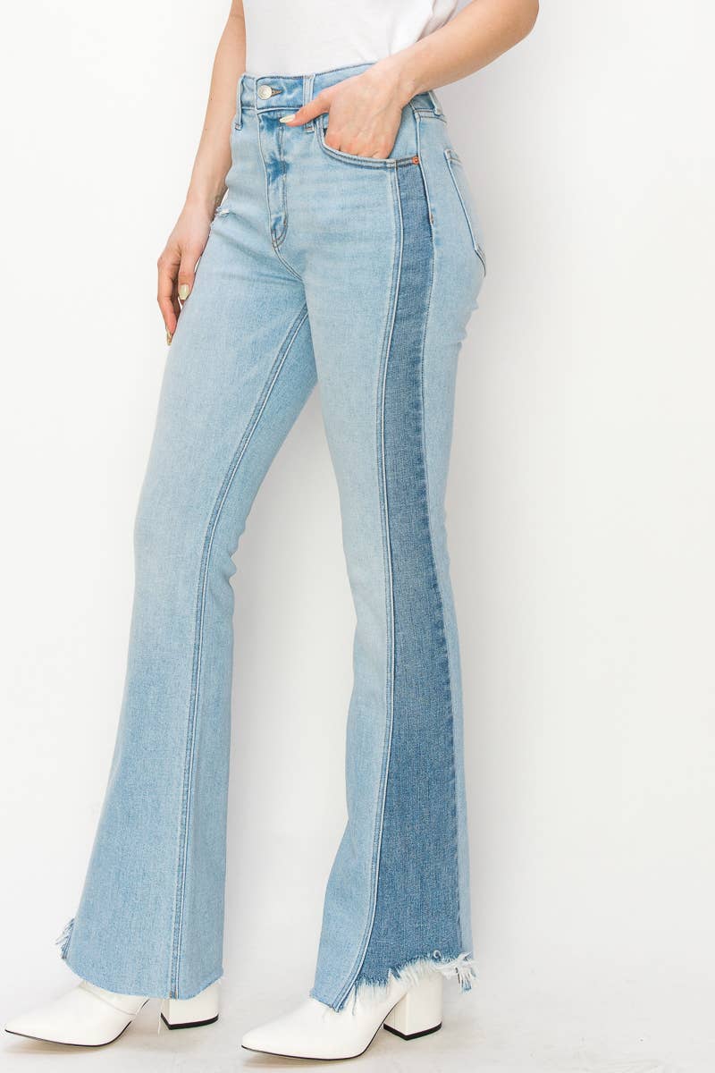 HIGH RISE BOOT CUT W/COLOR PANEL DETAIL