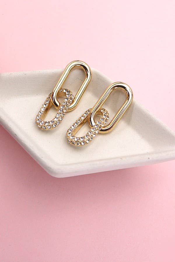 RHINESTONE DOUBLE LINK EARRINGS