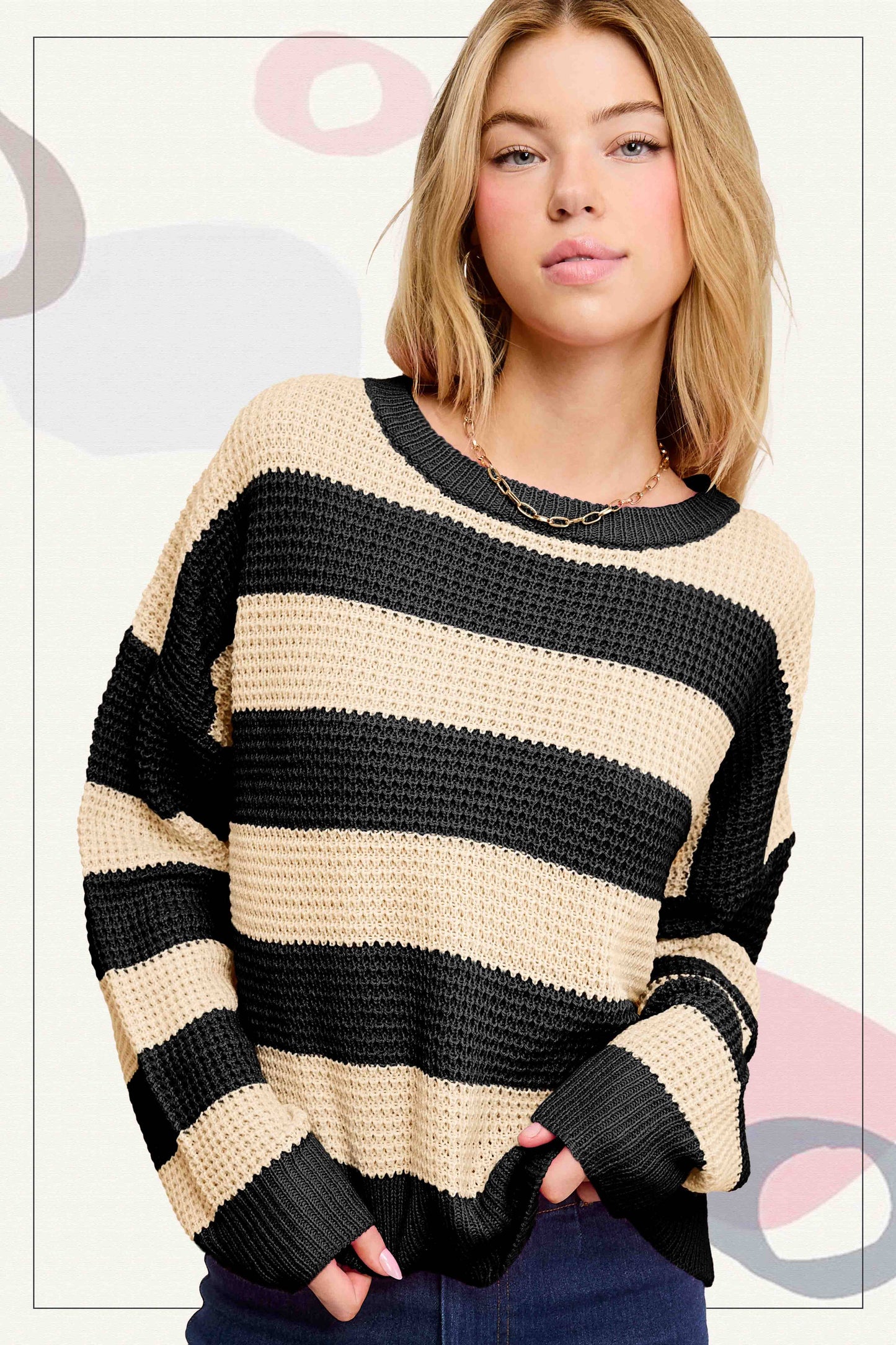 Loose Fit Striped Round Neck Long Sleeve Sweater