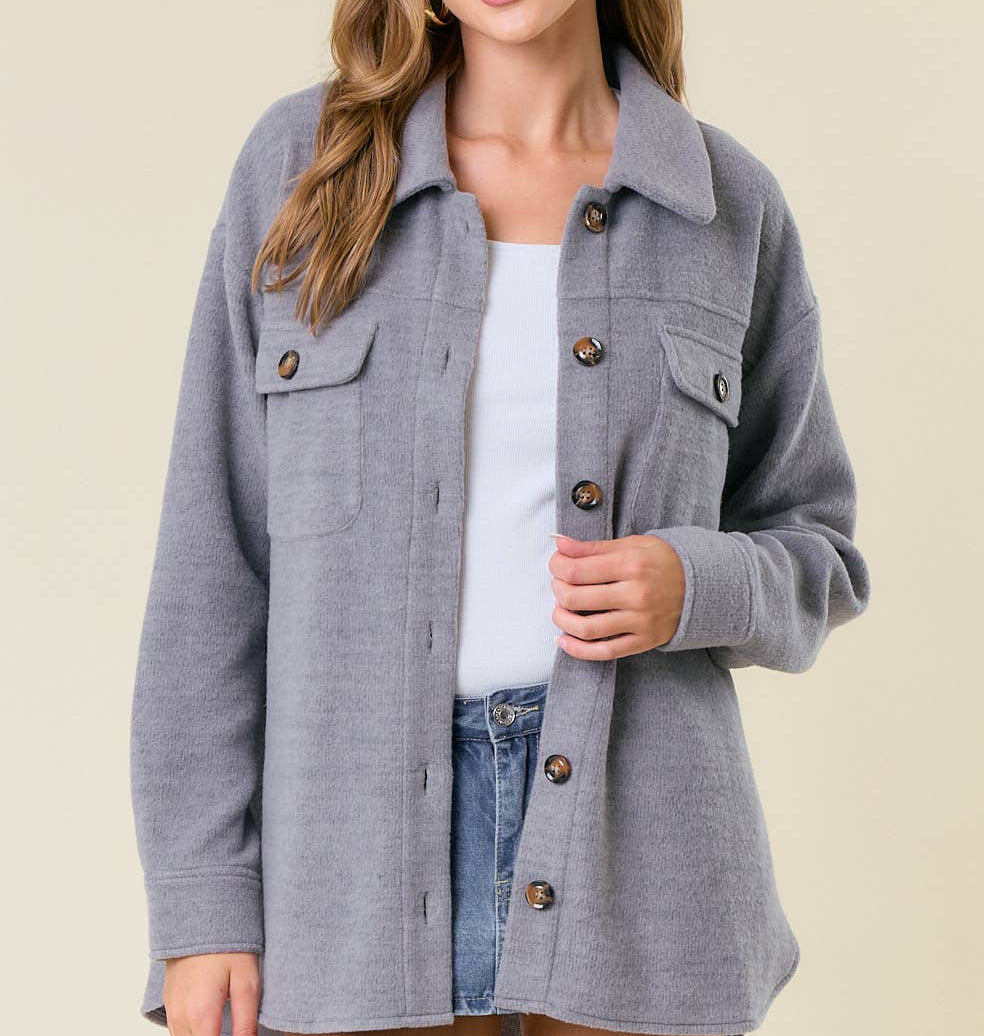 Fleece Knit Button-Down Shacket