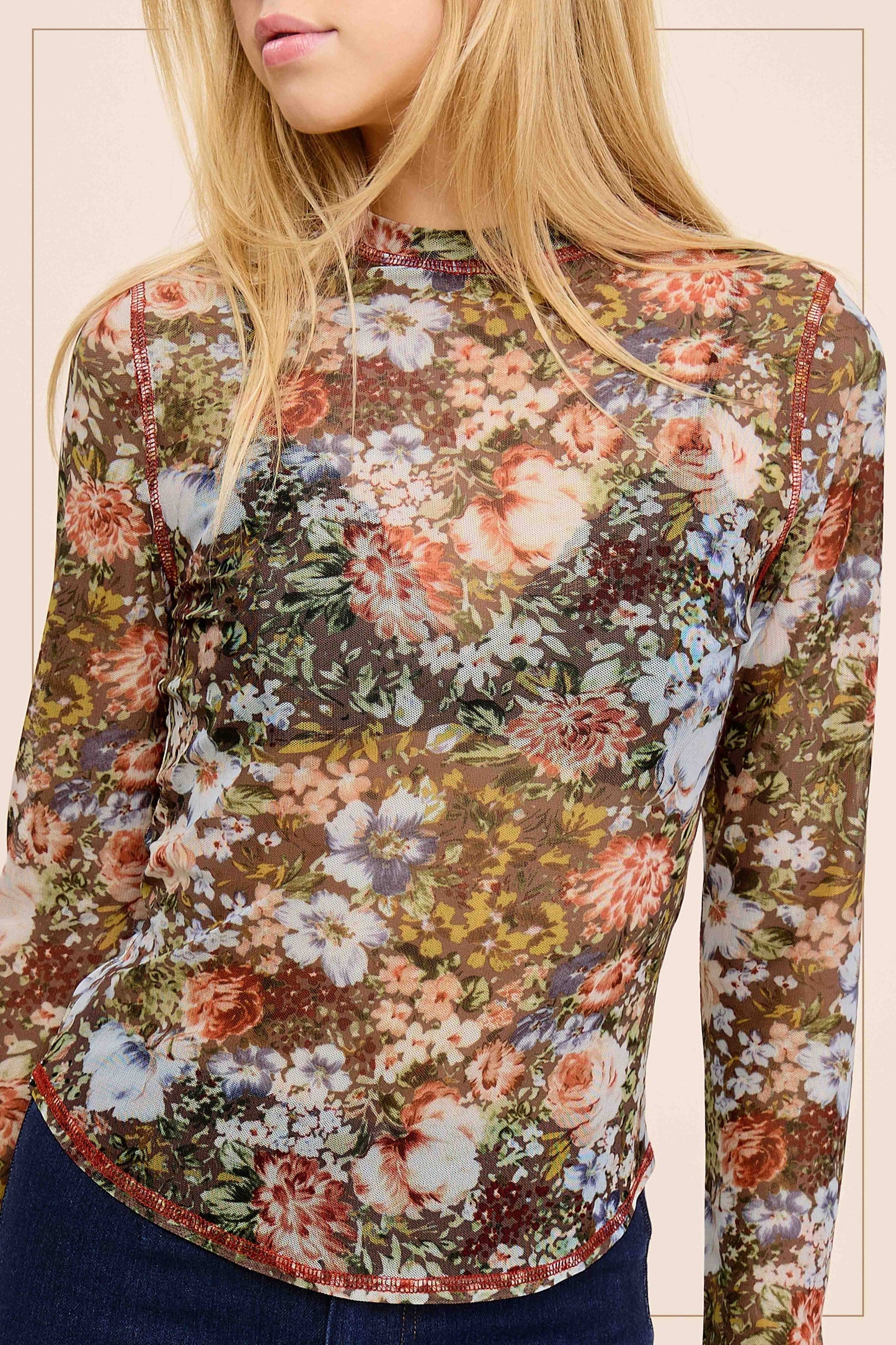 Semi Sheer Floral Mesh Layering Top