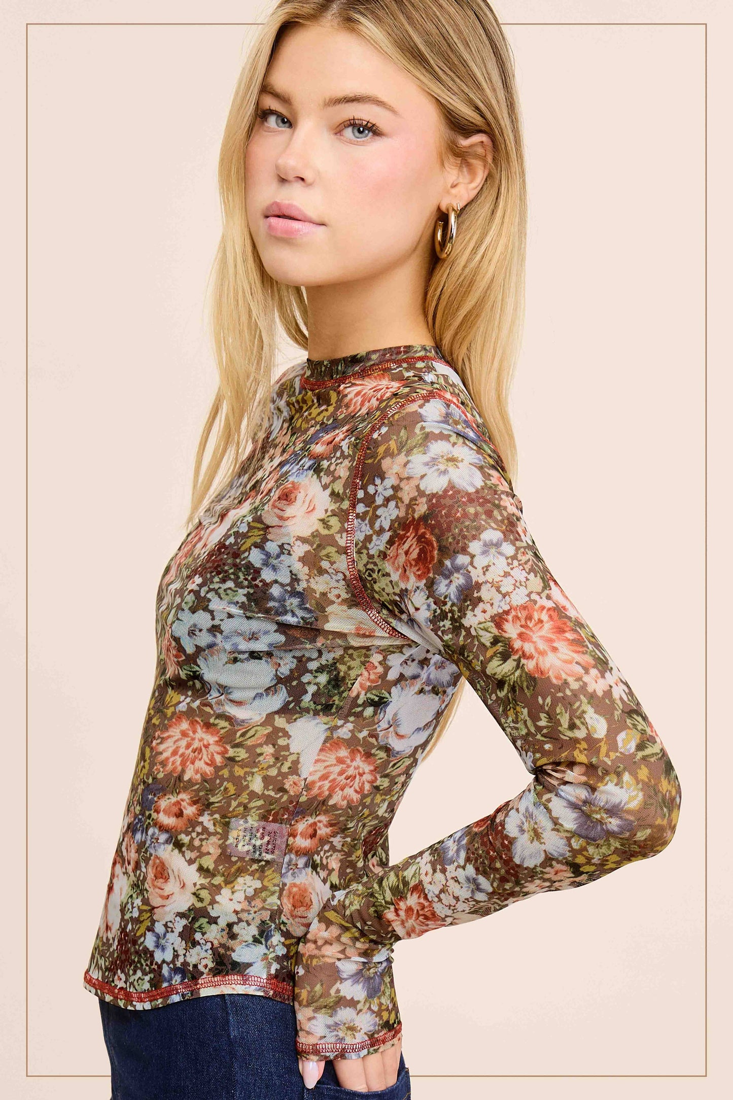 Semi Sheer Floral Mesh Layering Top