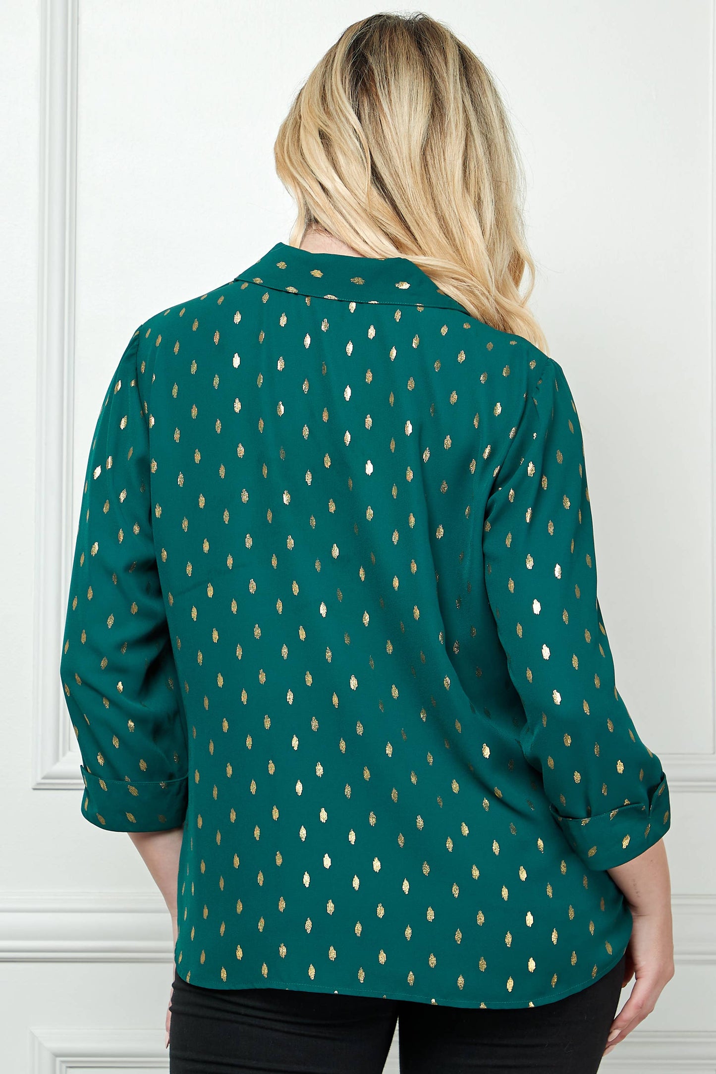 PLUS SIZE JOHNNY COLLAR BUTTON FRONT SHIRT