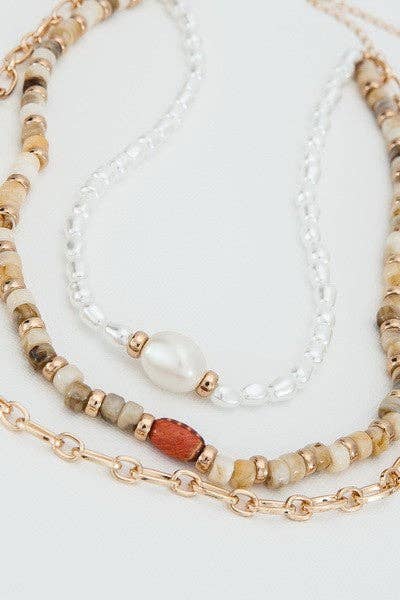 STUNNING MULTI LAYER BEAD PEARL NECKLACE