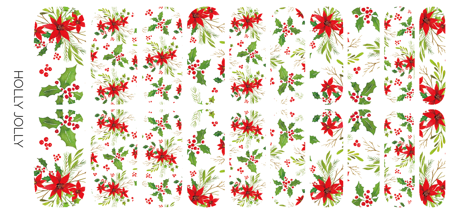 Ivy & Ash - Holly Jolly | Holly & Poinsettia Christmas Nail Polish Strip