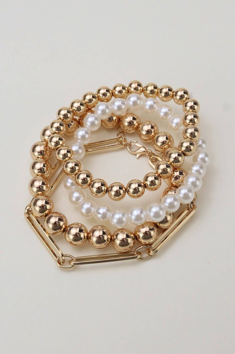 Pearl Bead Metal Link Bracelet Jewelry Set