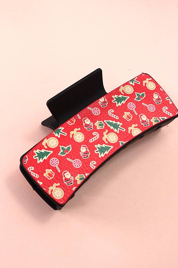 FAUX LEATHER CHRISTMAS HOLIDAY HAIR CLAW PIN