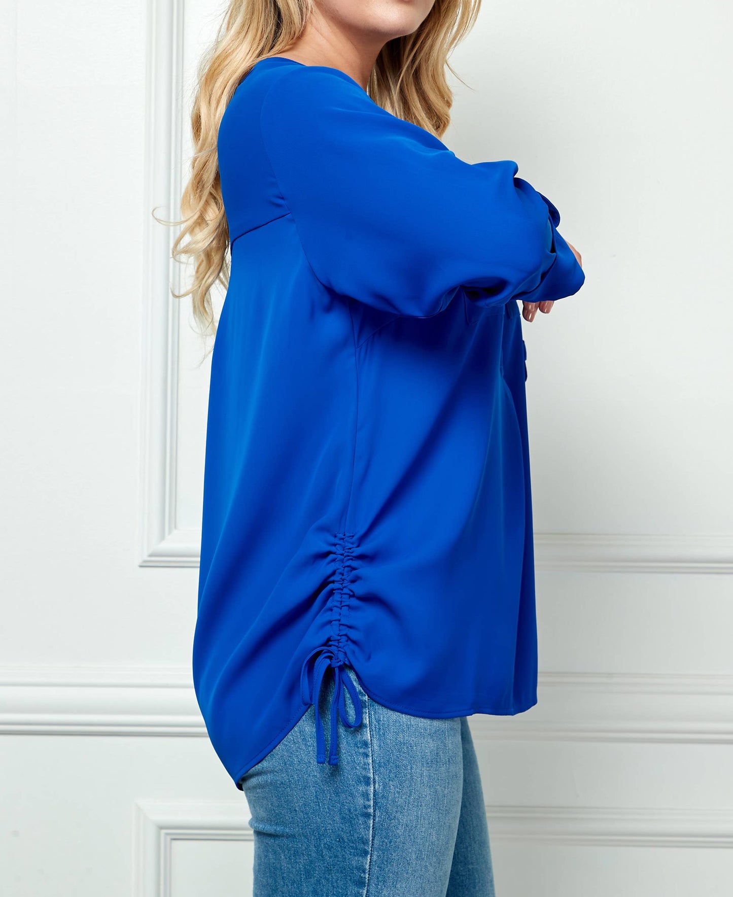 PLUS SIZE TAB SLEEVE MANDARIN COLLAR SHIRT