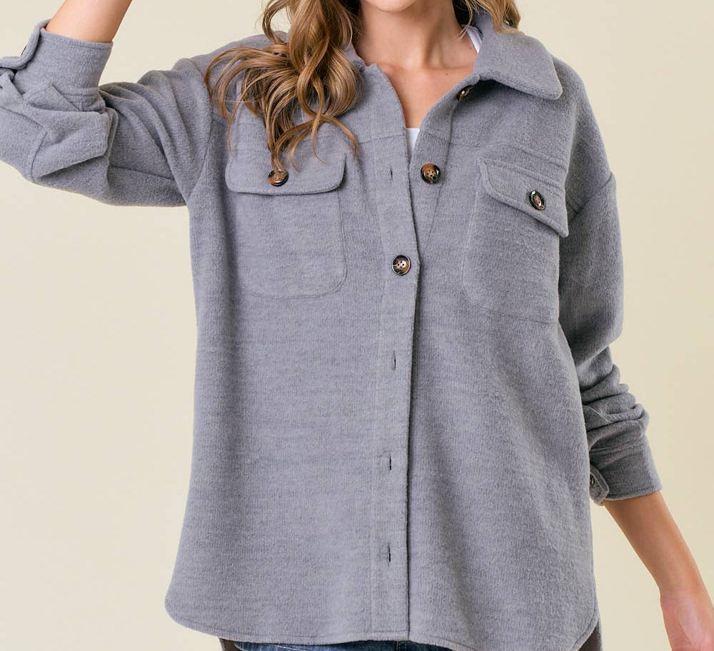 Fleece Knit Button-Down Shacket