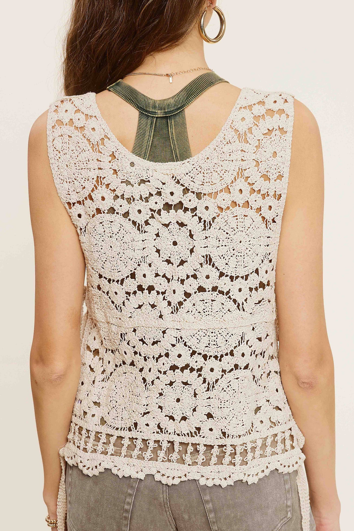 Self Side Tie Detail  Crochet Vest Top