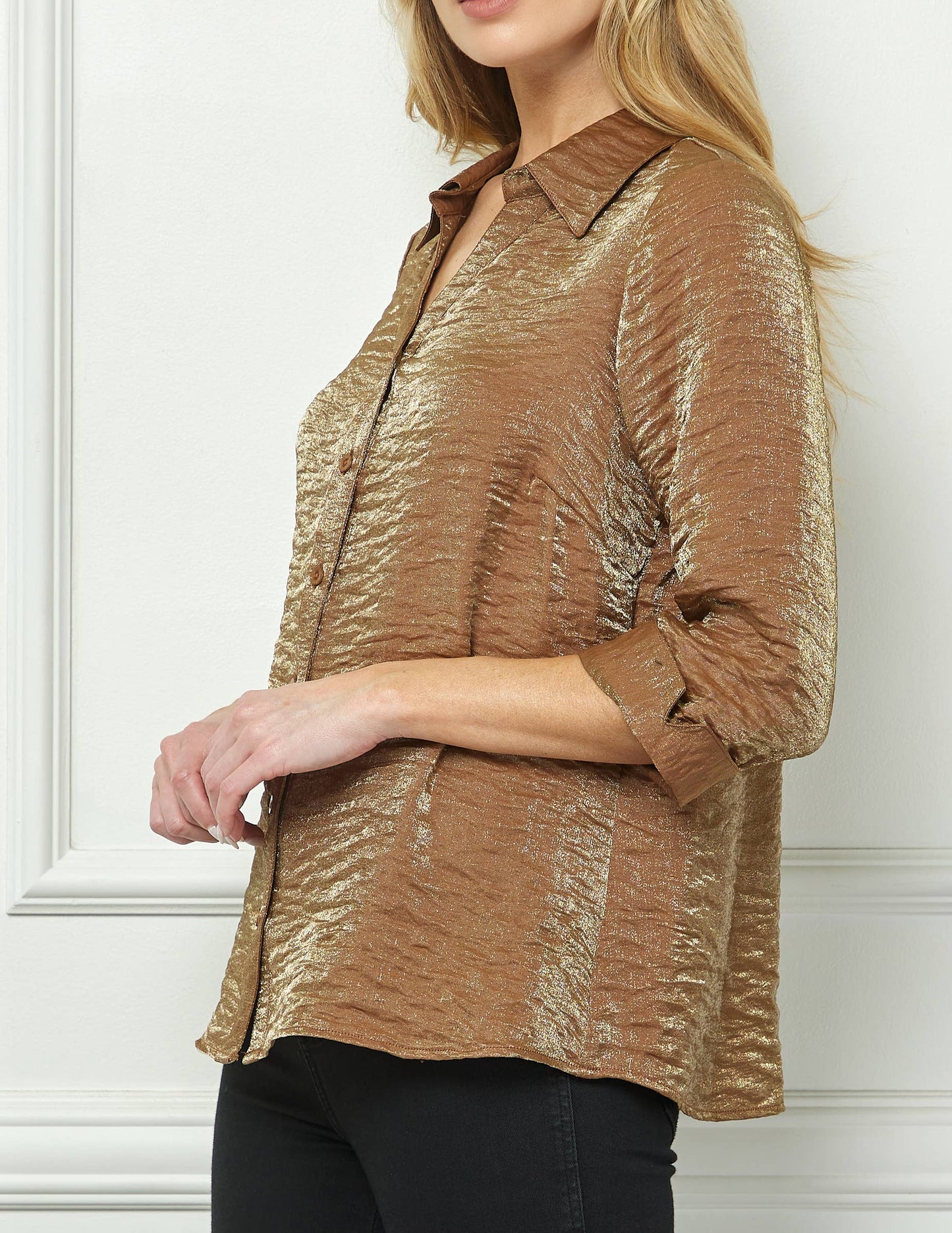 STARLIGHT SHIMMER JOHNNY COLLAR BLOUSE