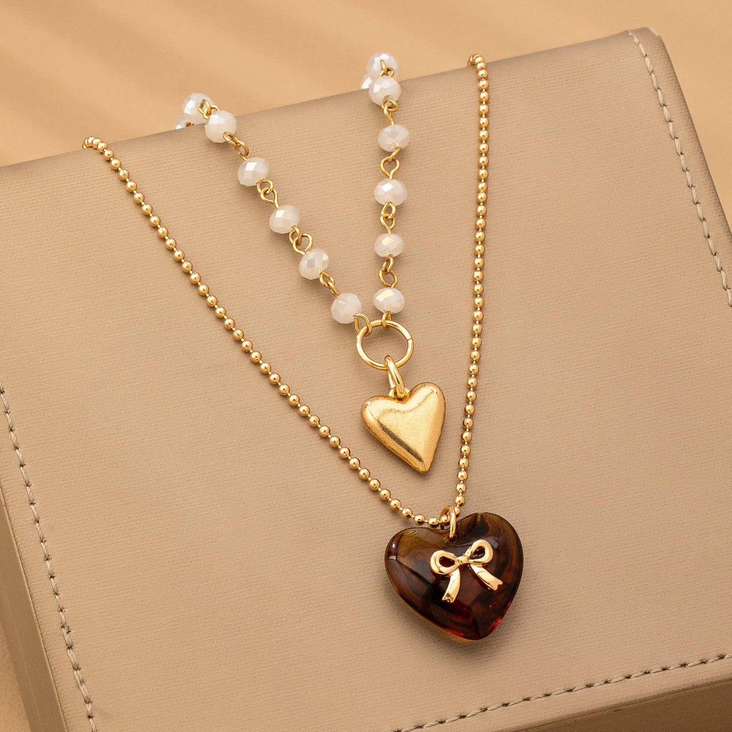 MULTI LAYER DOUBLE HEART CHARM NECKLACE