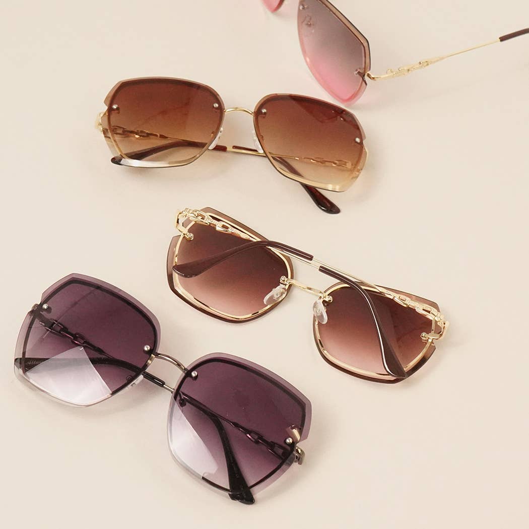 Eccentric Miter-cut Rimless Gradient Sunglasses