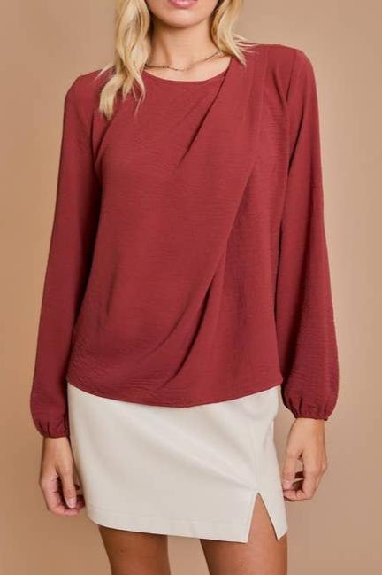 Shoulder Shirring Detail Long Sleeve Top