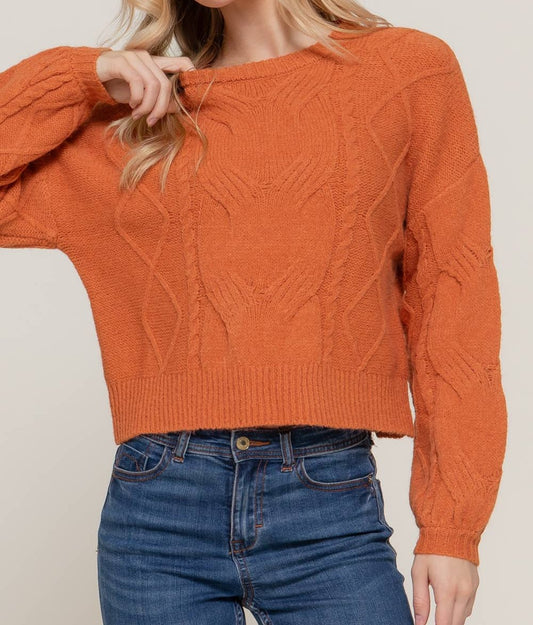 Crew Neck Cable Detail Sweater