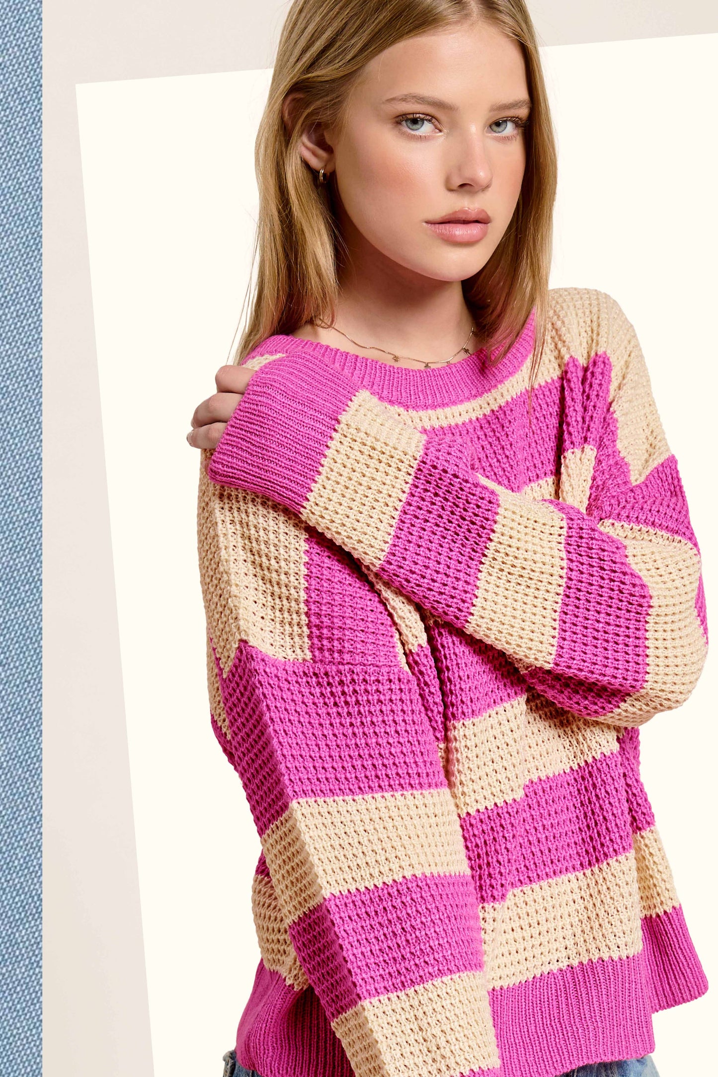 Loose Fit Striped Round Neck Long Sleeve Sweater