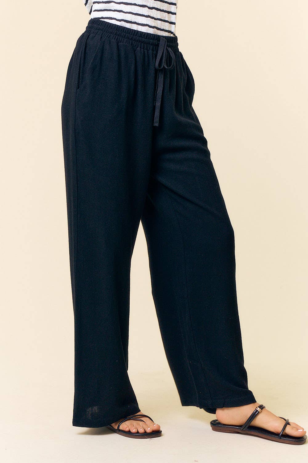 Straight Leg Linen Drawstring Pant