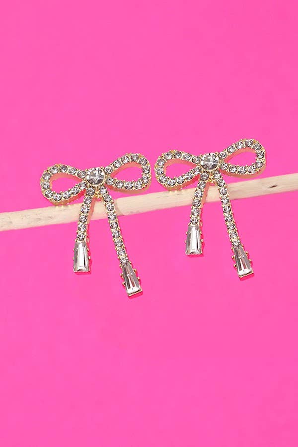 RHINESTONE BOW DROP EARRING