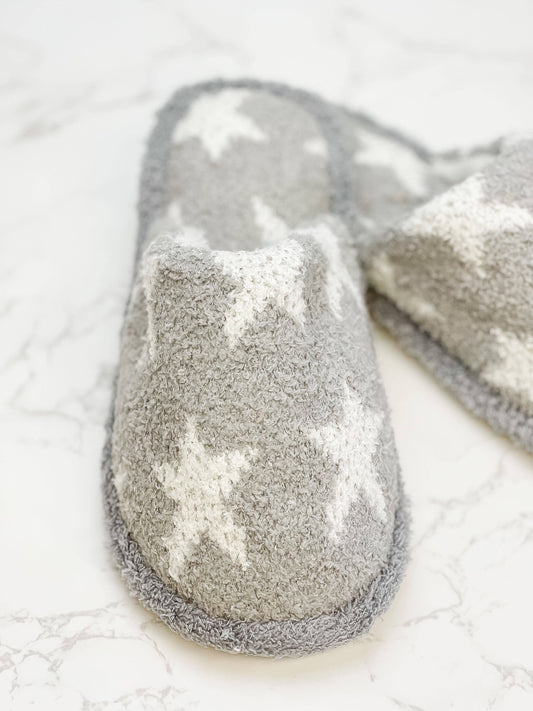 Star Fuzzy Slippers-Grey